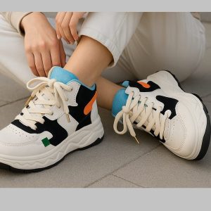 Chunky White & Black Sneakers with Color Accents
