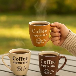 Stylish Printed Ceramic Coffee Mug Set – Assorted Designs (Pack of 3)